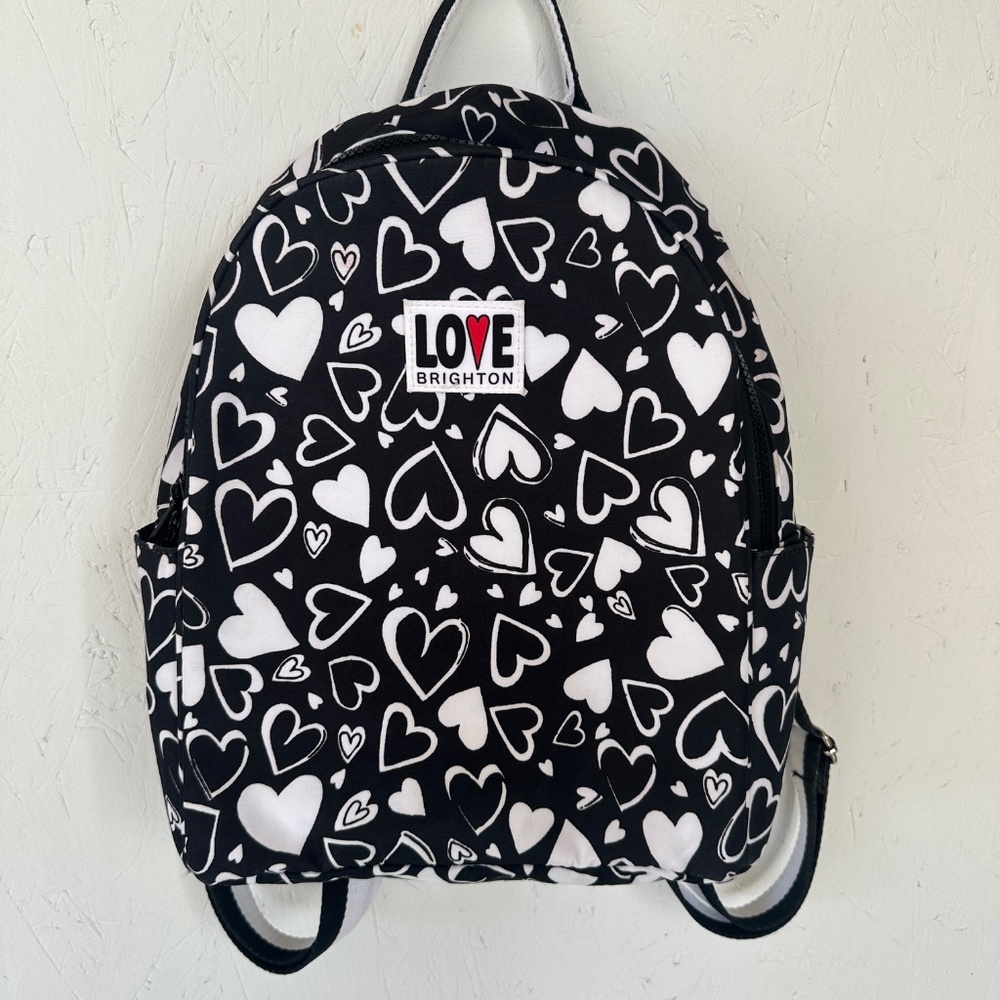 Brighton Endless Love Backpack Black & White Hearts Adjustable Straps